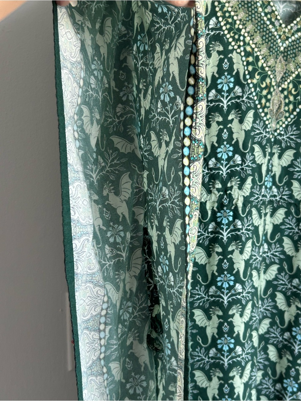 Svaha Green Dragon Print Kaftan Swimsuit Cover-Up House Dress One Size - Picture 3 of 9